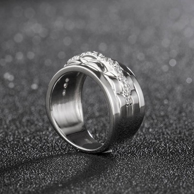 Unique White Sapphire 925 Sterling Silver Eternity Men's Wedding Band