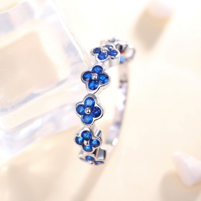 Round Cut Blue Sapphire 925 Sterling Silver Flower Women's Band