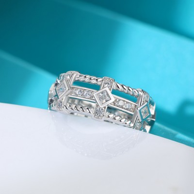 Princess Cut White Sapphire 925 Sterling Silver Men's Wedding Band