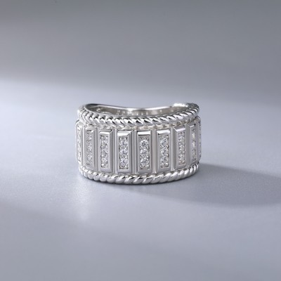 Round Cut White Sapphire 925 Sterling Silver Multi-Row Men's Wedding Band