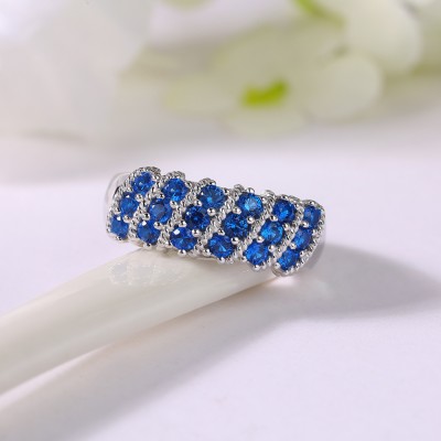 Round Cut Blue Sapphire 925 Sterling Silver Women's Wedding Band