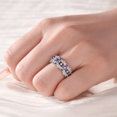 Round Cut Amethyst 925 Sterling Silver Women's Band