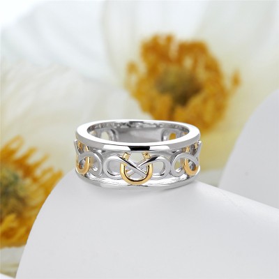 Two Tone 925 Sterling Silver Infinity Horseshoe Women's Band