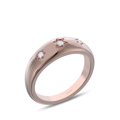 Rose Gold Round Cut White Sapphire 925 Sterling Silver Starburst 3-Stone Women's Band