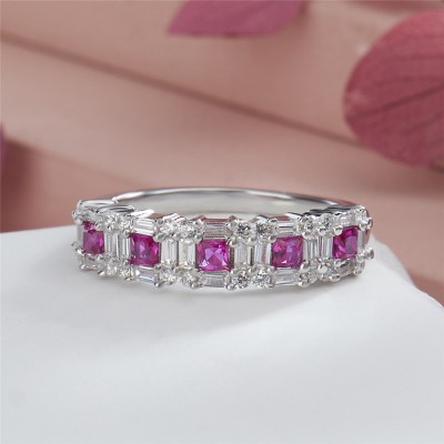 Princess Cut Pink Sapphire 925 Sterling Silver Five Stone Women's Band