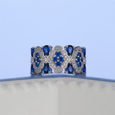 Art Deco Blue Sapphire 925 Sterling Silver Women's Band