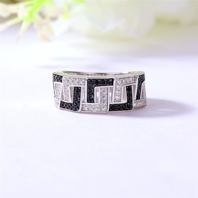 Black and White Sapphire 925 Sterling Silver Cross Women's Band