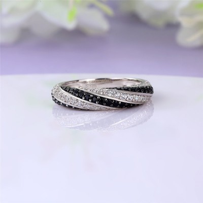 Black and White Sapphire 925 Sterling Silver Twisted Women's Band