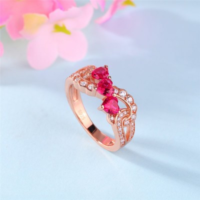 Rose Gold Heart Cut Ruby 925 Sterling Silver 3-Stone Infinity Promise Ring