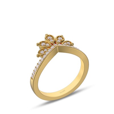 Yellow Gold Round Cut White Sapphire 925 Sterling Silver Crown Women's Band