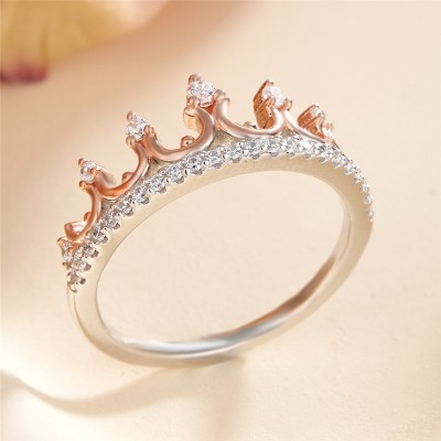 Round Cut White Sapphire 925 Sterling Silver Moon Two Tone Women's Band