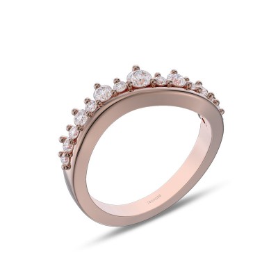 Rose Gold Round Cut White Sapphire 925 Sterling Silver Curved Women's Band
