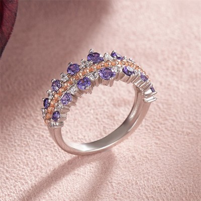 Round Cut Amethyst 925 Sterling Silver Two Tone Women's Band