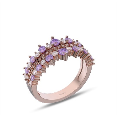Rose Gold Round Cut Amethyst 925 Sterling Silver Women's Band