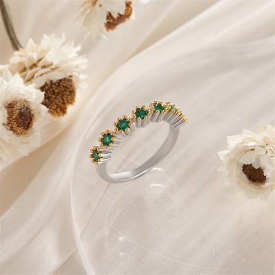 Round Cut Emerald 925 Sterling Silver Two Tone Women's Band