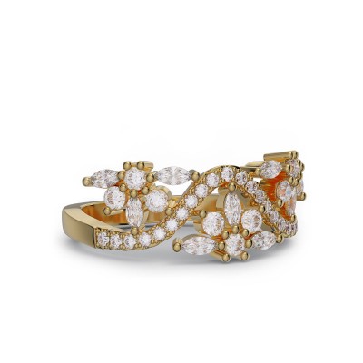 Yellow Gold Art Deco White Sapphire 925 Sterling Silver Women's Band