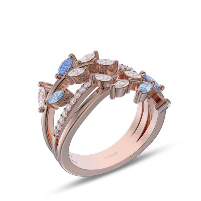 Rose Gold White and Blue Sapphire 925 Sterling Silver Vines Leaf Women's Band