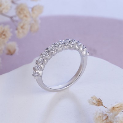 Classic Round Cut White Sapphire 925 Sterling Silver Women's Wedding Band