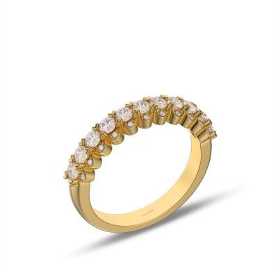 Yellow Gold Classic Round Cut White Sapphire 925 Sterling Silver Women's Wedding Band