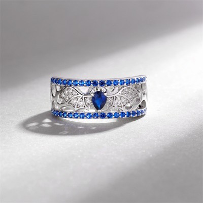 Pear Cut Blue Sapphire 925 Sterling Silver Bat Women's Band