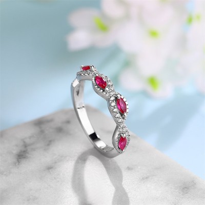Marquise Cut Ruby 925 Sterling Silver Twisted Women's Band