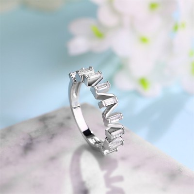 Emerald Cut White Sapphire 925 Sterling Silver Women's Band