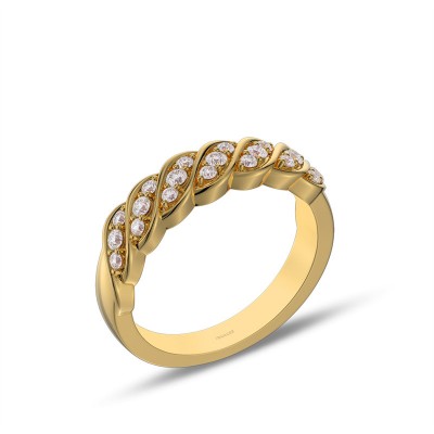 Yellow Gold Round Cut White Sapphire 925 Sterling Silver Twisted Women's Band
