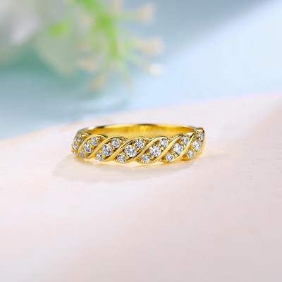 Yellow Gold Round Cut White Sapphire 925 Sterling Silver Twisted Women's Band