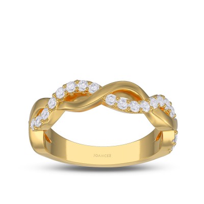 Yellow Gold Round Cut White Sapphire 925 Sterling Silver Twisted Women's Band