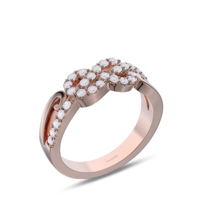 Rose Gold Round Cut White Sapphire 925 Sterling Silver Infinity Knot Women's Band