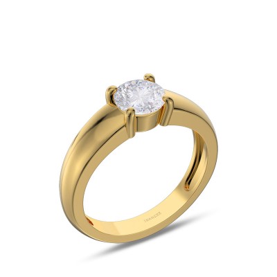 Yellow Gold Round Cut White Sapphire 925 Sterling Silver Solitaire Engagement Ring