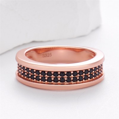Rose Gold Round Cut Black Sapphire 925 Sterling Silver Men's Band