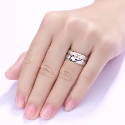 Titanium Steel Heart Design Promise Ring for Couples