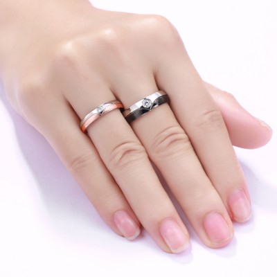 Round Cut Gemstone Titanium Steel Promise Ring for Couples