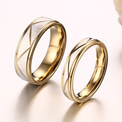 Elegant Gold Titanium Steel Promise Ring for Couples