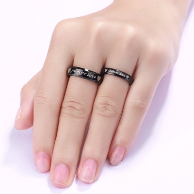 Cute Forever Love Black Titanium Steel Promise Ring for Couples