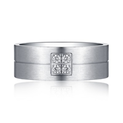 Simple Design Silver Titanium Steel Gemstone Men's Ring