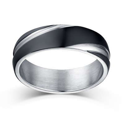 Black and Silver Titanium Steel Men's Ring