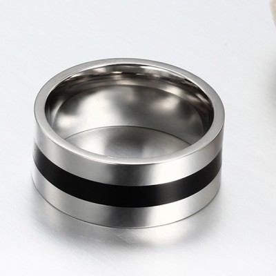 Simple Black and Silver Titanium Steel Men's Ring
