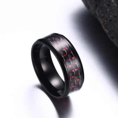 Red Decoration Black Titanium Steel Men's Ring