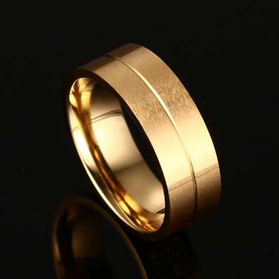 Round Cut White Sapphire Gold Titanium Steel Men's Ring