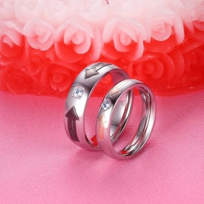 Titanium Steel Silver Rose Gold Black Promise Rings for Couples