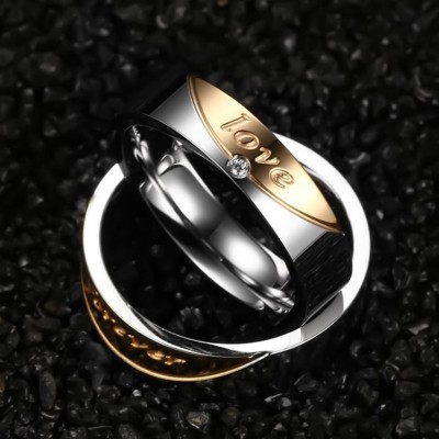 Forever Love Titanium Steel Silver Gold Promise Rings for Couples