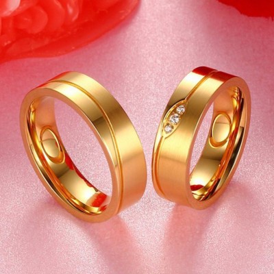 Round Cut White Sapphire Gold Titanium Steel Promise Rings for Couples