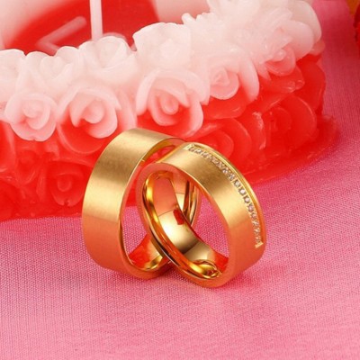 Round Cut White Sapphire Gold Titanium Steel Promise Rings for Couples