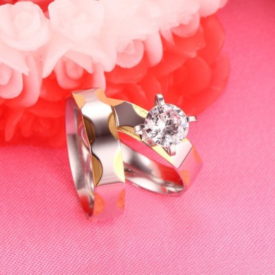 Titanium Steel Gold & Silver White Sapphire Promise Rings for Couples