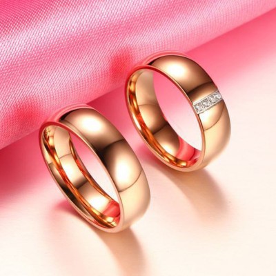 Titanium Steel Rose Gold White Sapphire Promise Rings for Couples