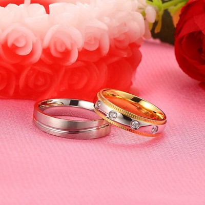 Gold & Silver White Sapphire Titanium Steel Promise Rings for Couples