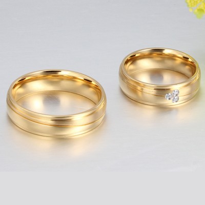 Titanium Steel Gold Round Cut White Sapphire Promise Rings for Couples