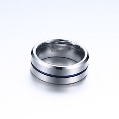 Tungsten Silver & Blue Men's Ring